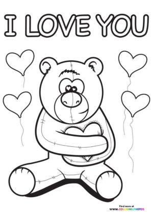 Valentine Teddy Bear Hugging Heart