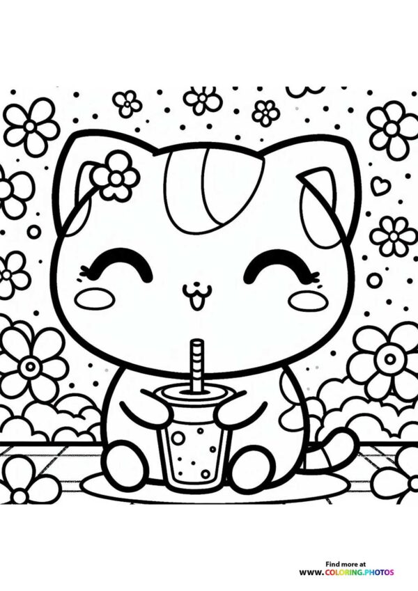 Kawaii cat with a drink