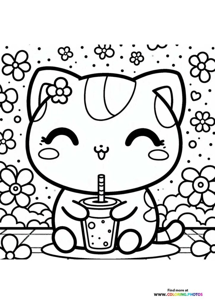 Kawaii cat with a drink