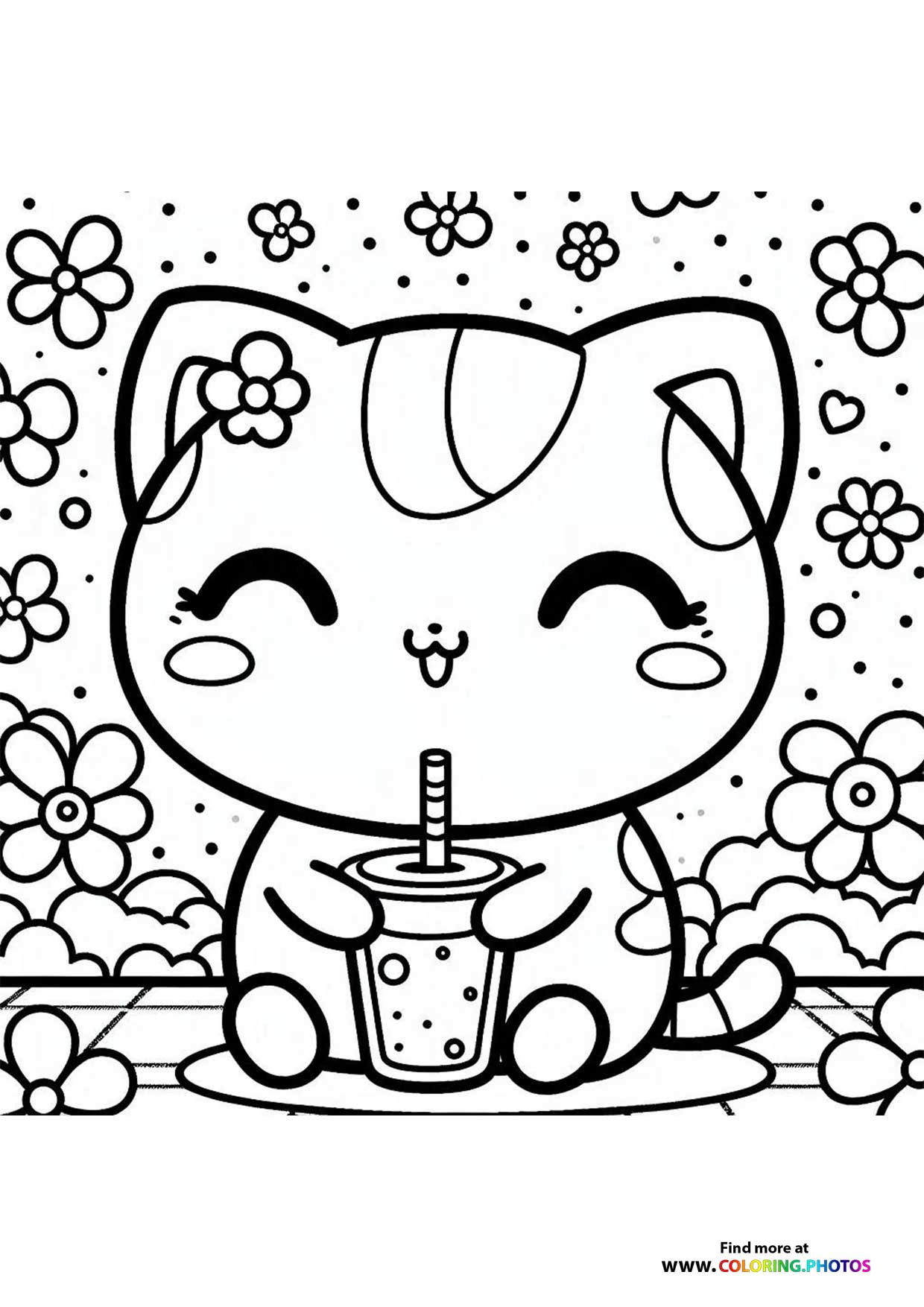 Kawaii cat with a drink