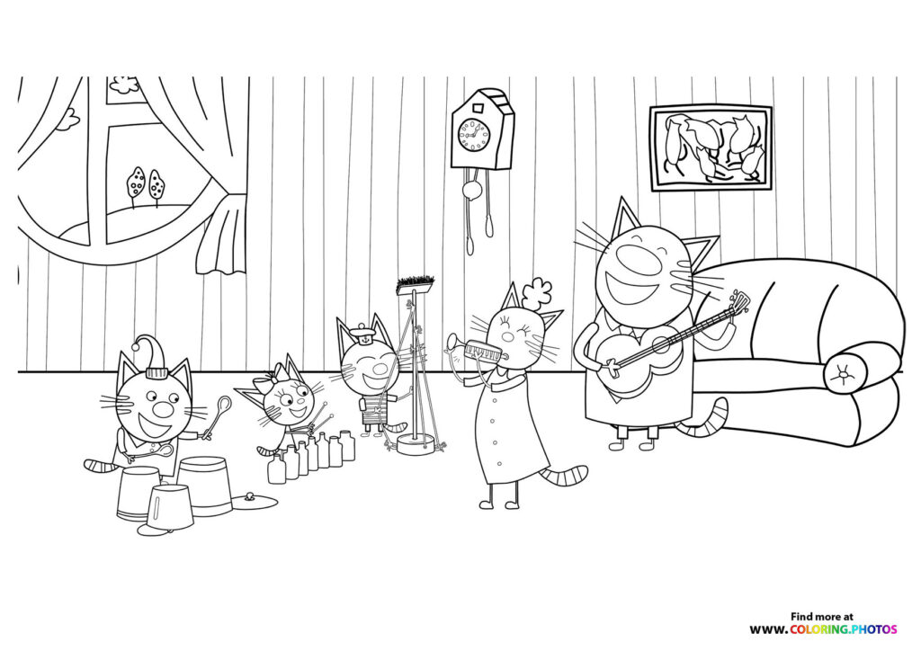 Kid E Cats playing coloring page