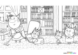 Kid E Cats family vacuuming