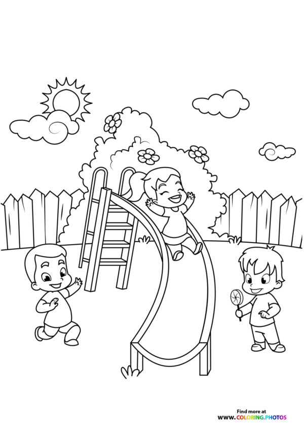 Kids in spring gardern