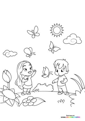 Kids playing in spring