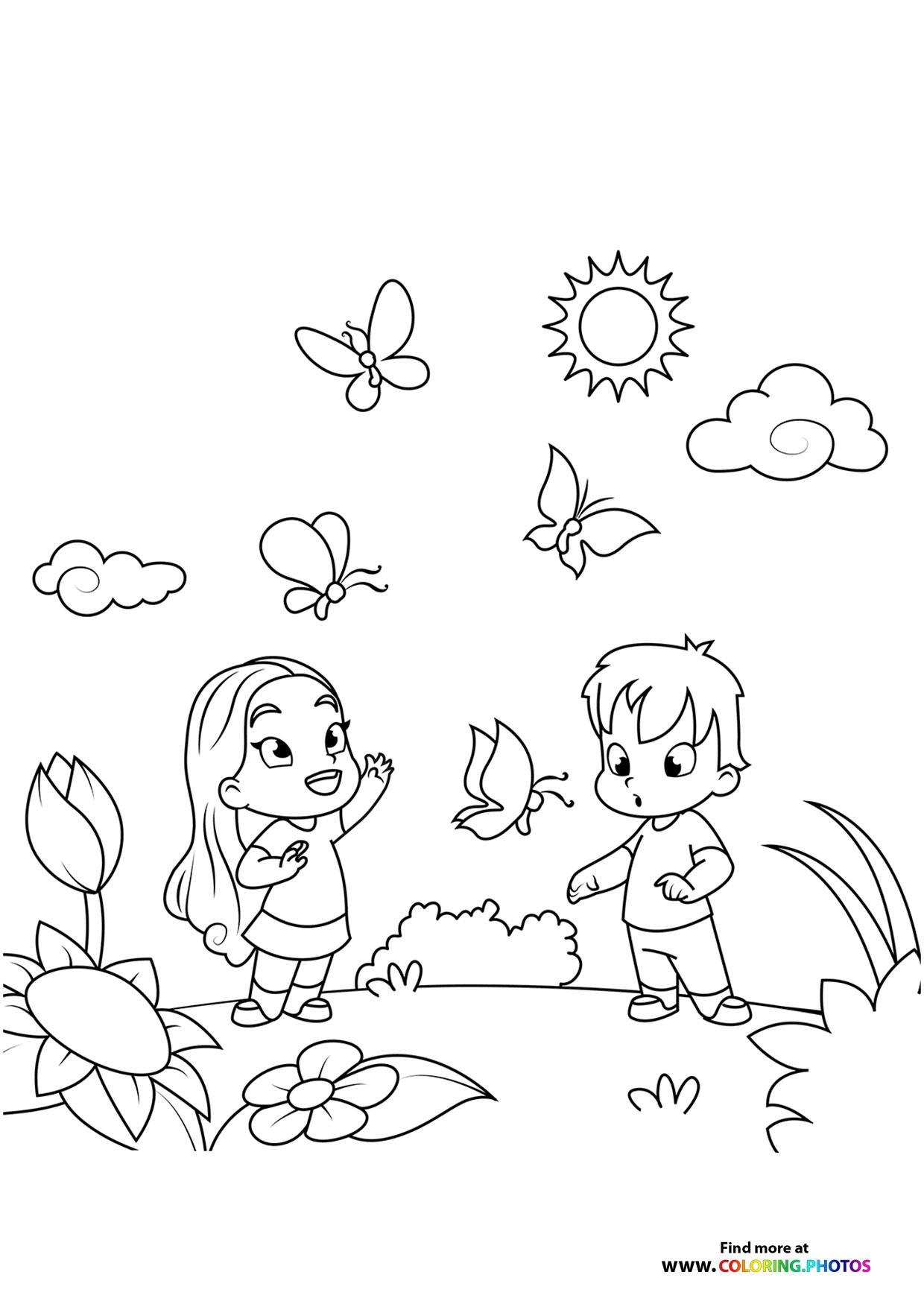 Kids playing in spring