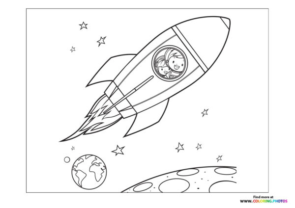 Kids traveling in rocket
