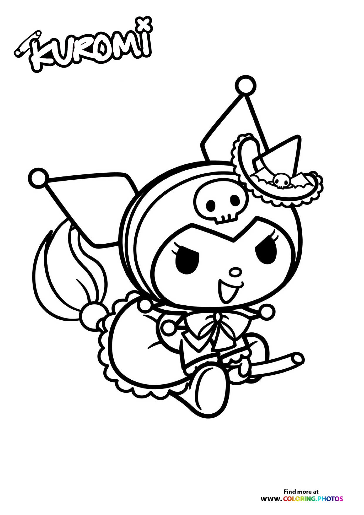 Kuromi flying on a broom