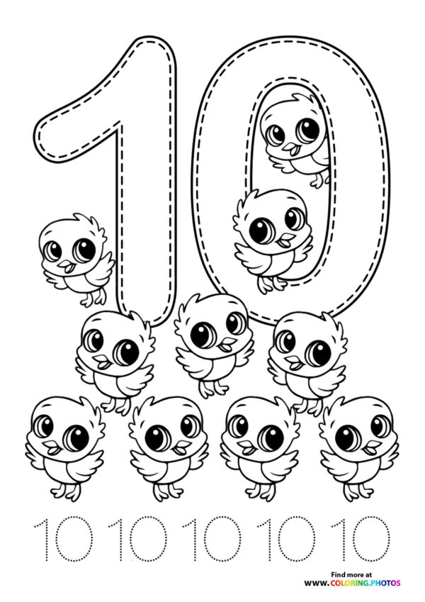 Animal themed numbers coloring pages page 10