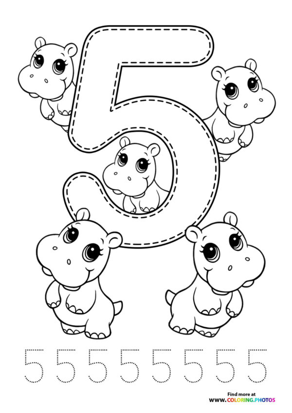 Animal themed numbers coloring pages page 5