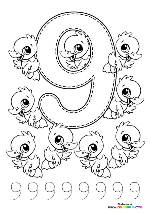 Animal themed numbers coloring pages page 9