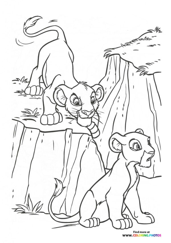 Simba and Nala playing coloring page
