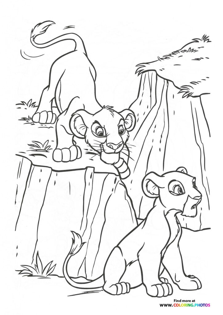 Simba and Nala playing coloring page