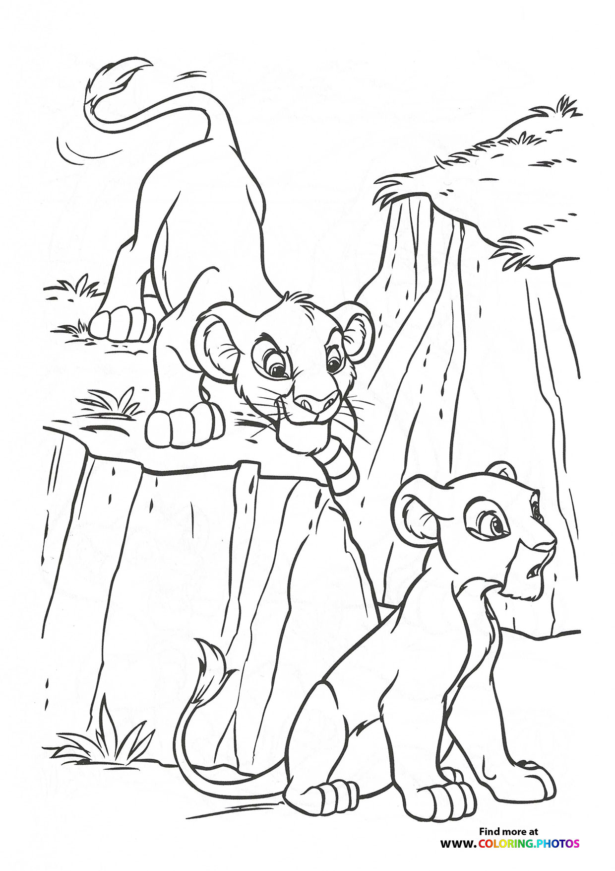 Simba and Nala playing coloring page