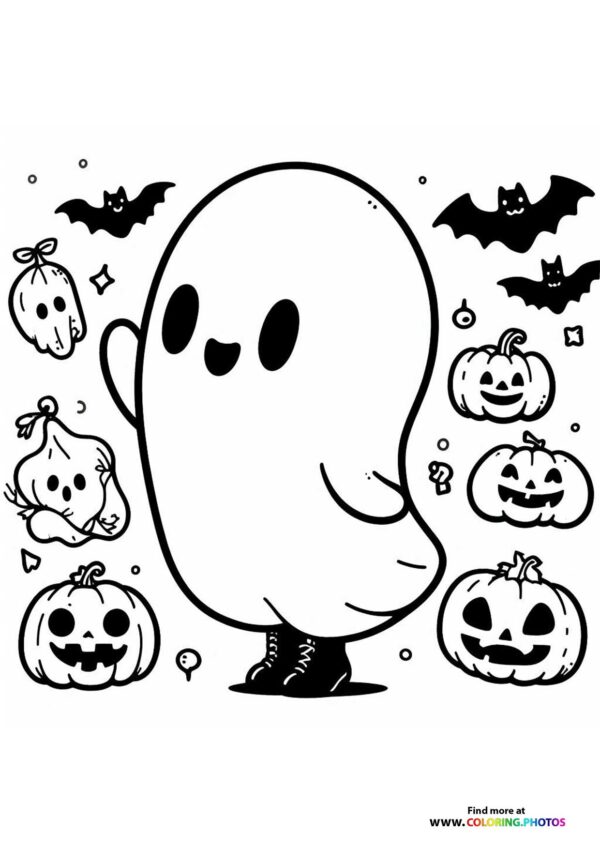 Friendly Ghost with Jack-O-Lanterns