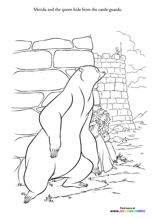 Merida and queen hiding coloring page