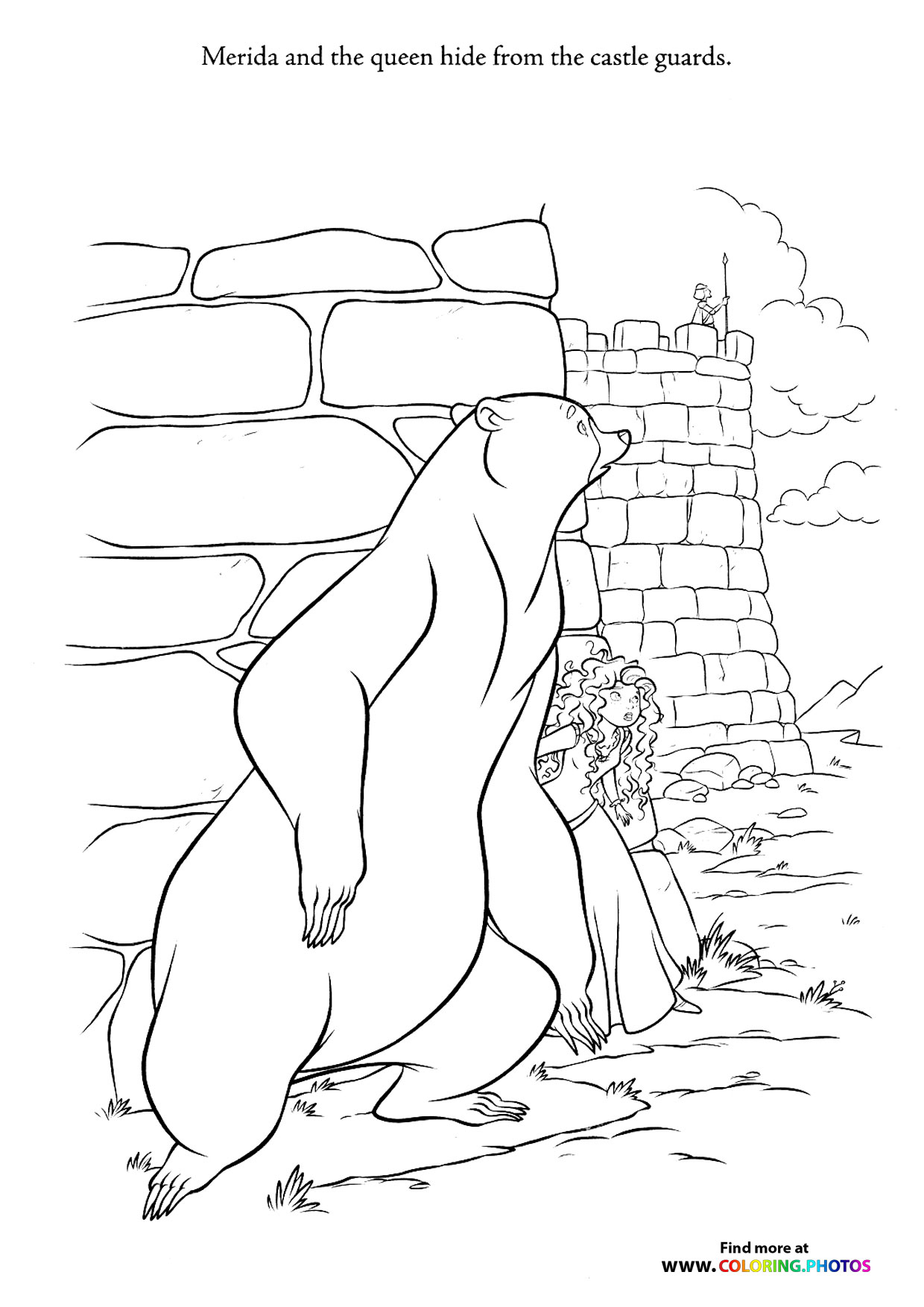 Merida and queen hiding coloring page
