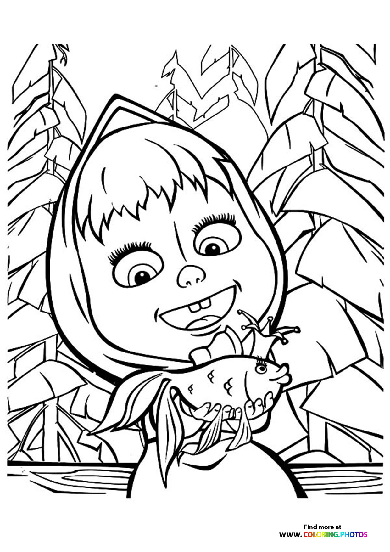 Masha with goldfish coloring page
