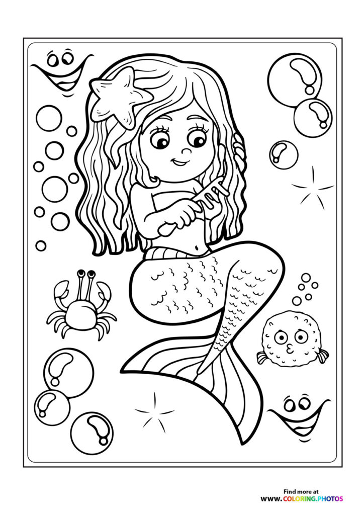 Mermaid brushing her hair