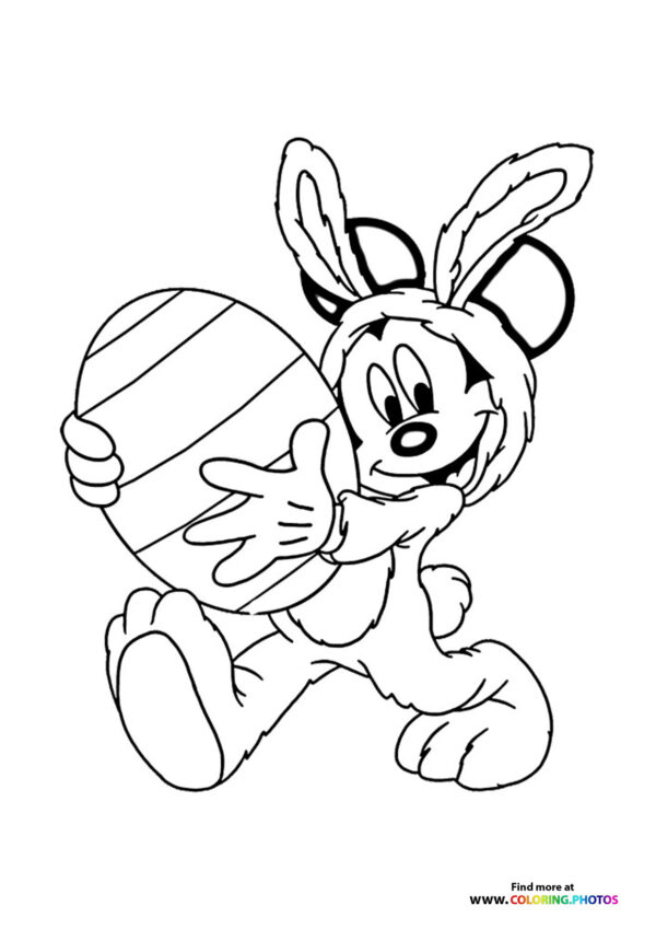 Mickey mouse with easter egg coloring page