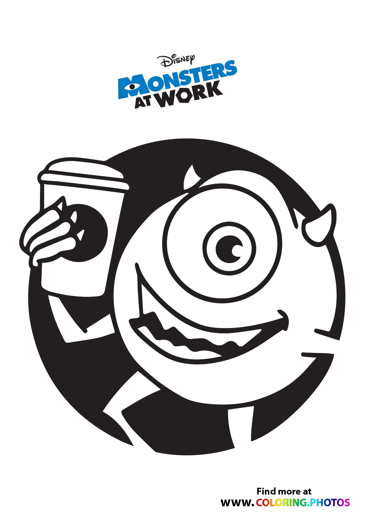 Mike with a coffe - Monsters at work coloring page