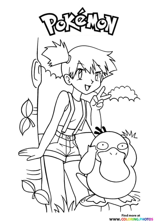 Misty and Psyduck - Pokemon coloring page