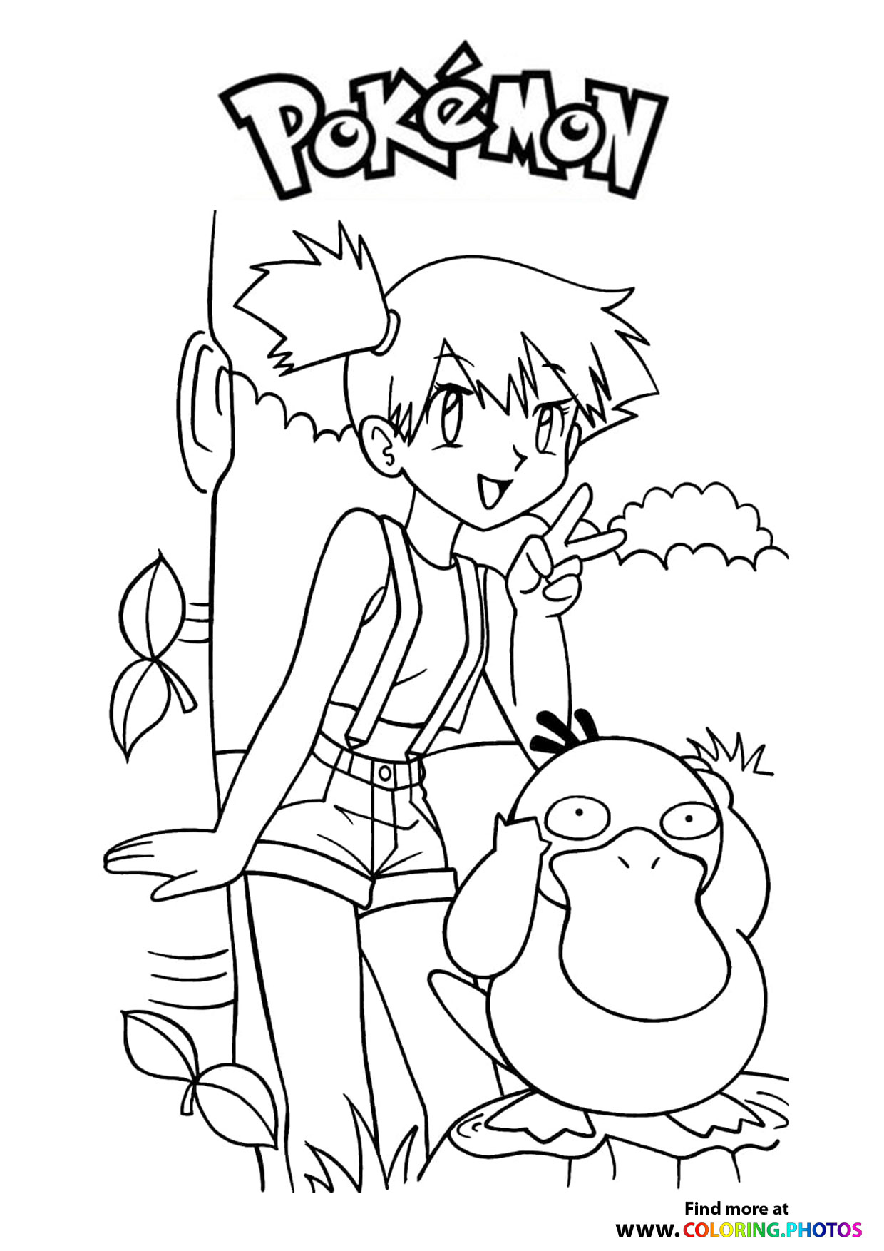 Misty and Psyduck - Pokemon coloring page