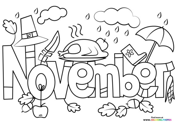 November autumn text sign coloring page