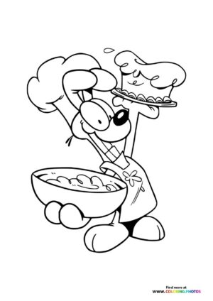 Garfield Cooking with a Big Bowl