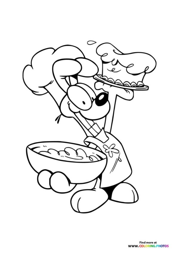 Garfield Cooking with a Big Bowl