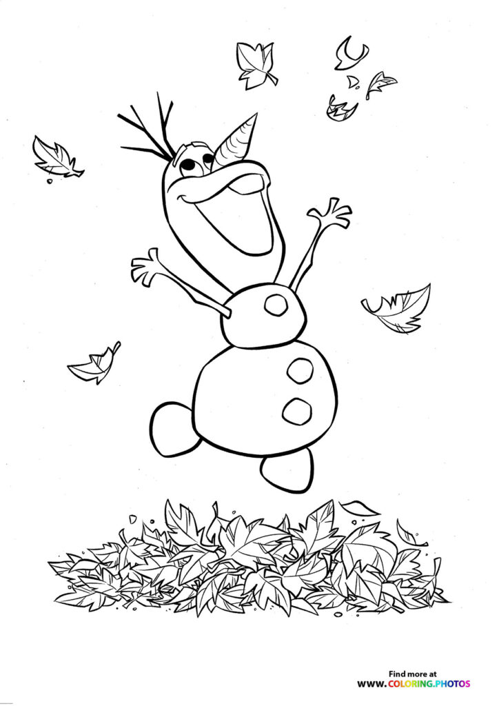 Olaf playing with leaves coloring page