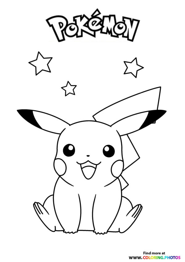 Pikachu with stars - Pokemon coloring page
