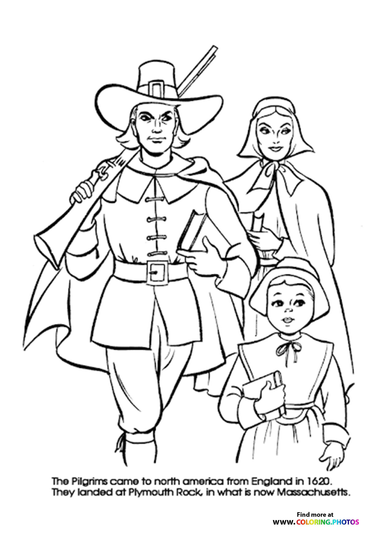 Thanksgiving pilgrims coloring page