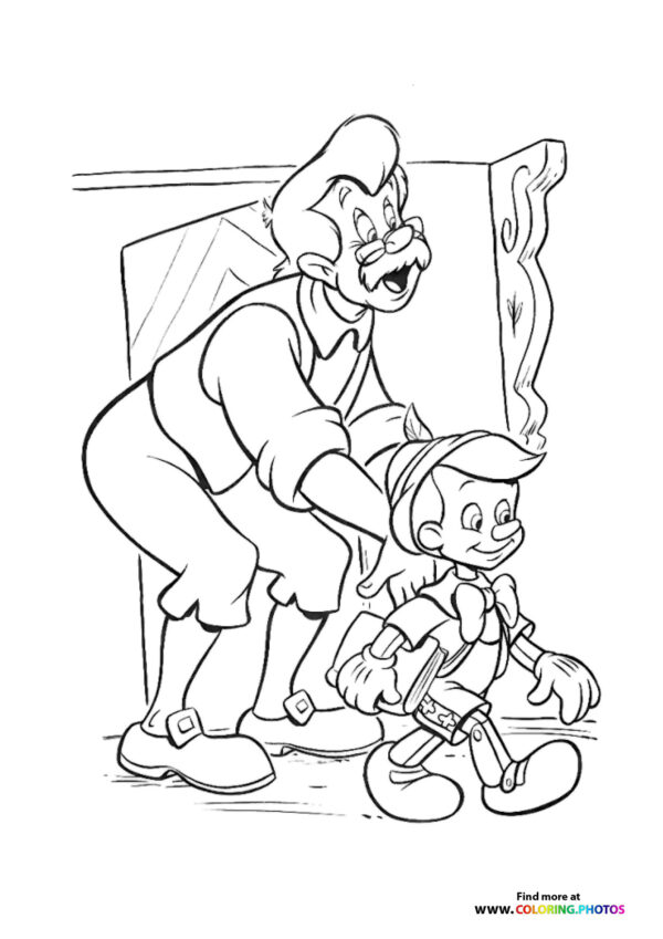 Geppetto and Pinocchio in the Workshop