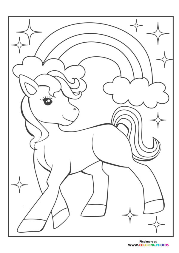 Pony in front of rainbow