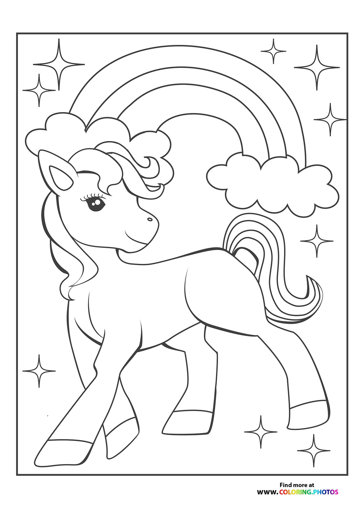 Pony in front of rainbow