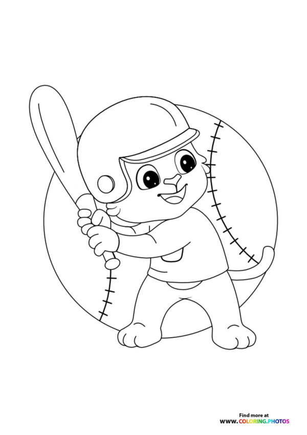 Puppy playing baseball