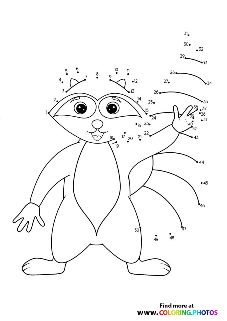 Racoon swinging dot the dots worksheet