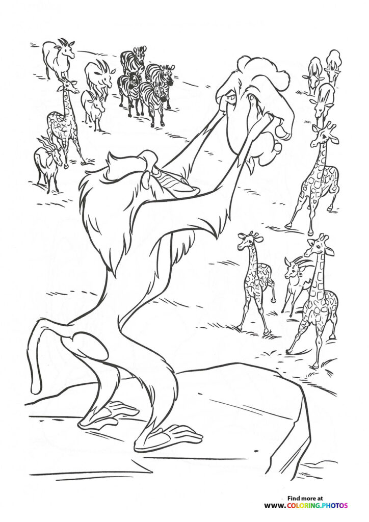 Rafiki presenting Simba to animal kingdom coloring page