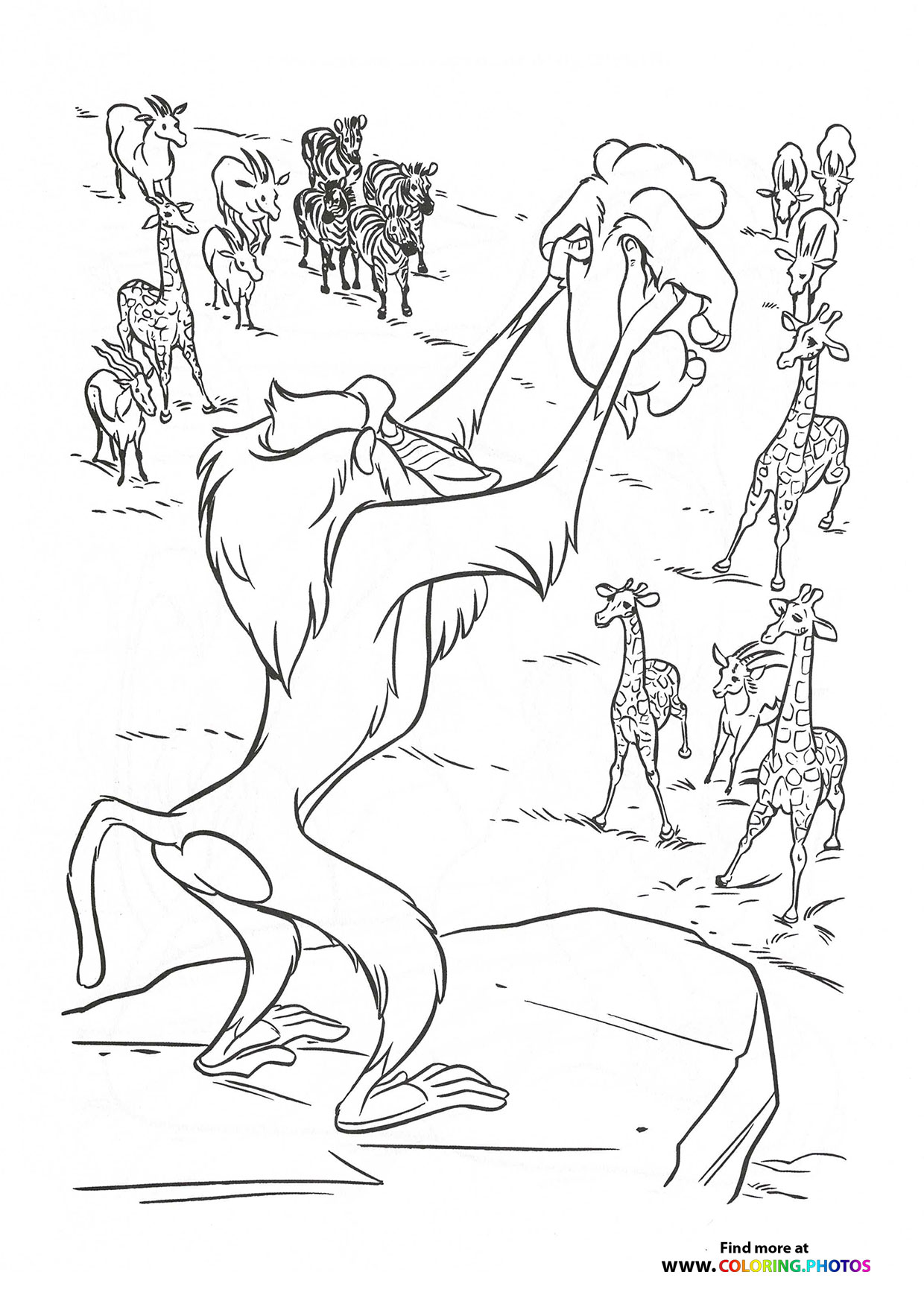 Rafiki presenting Simba to animal kingdom coloring page