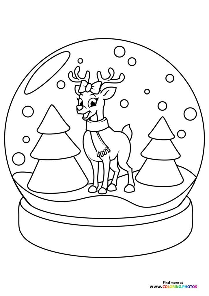 Raindeer in snow globe coloring page