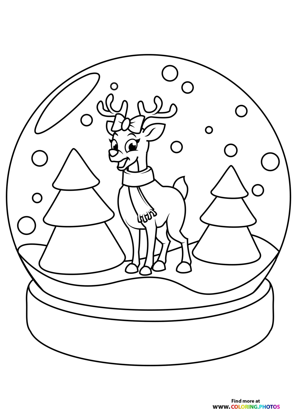 Raindeer in snow globe coloring page