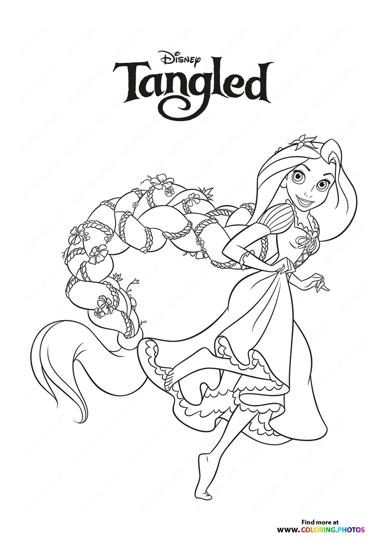 Rapunzel with beautiful hair coloring page