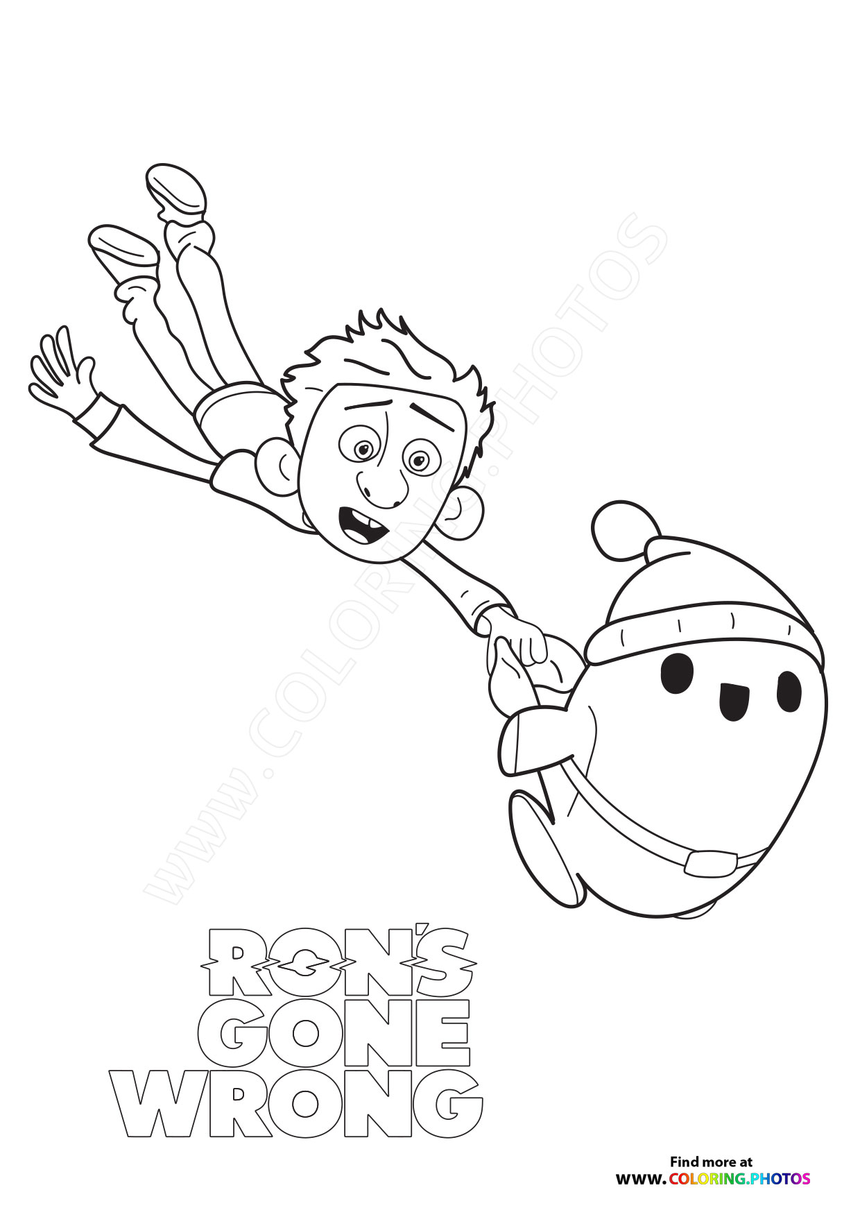 Ron draging Barney coloring page