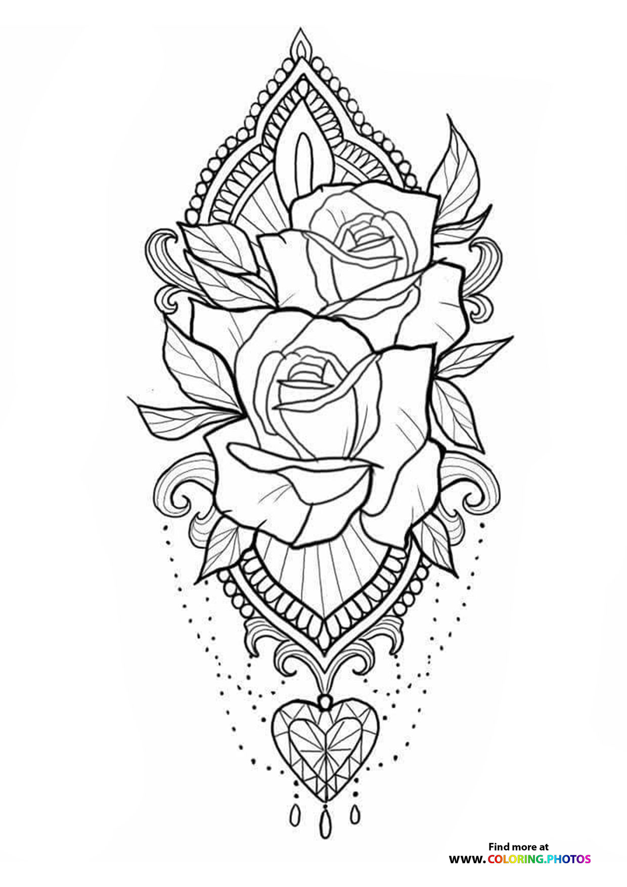 Roses and hart coloring for adults