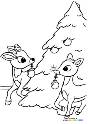 Rudolph and Friend by the Christmas Tree