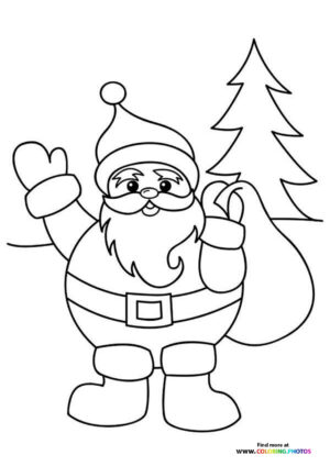 Santa Claus Waving with Christmas Tree