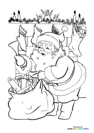 Santa with Gifts and Fireplace