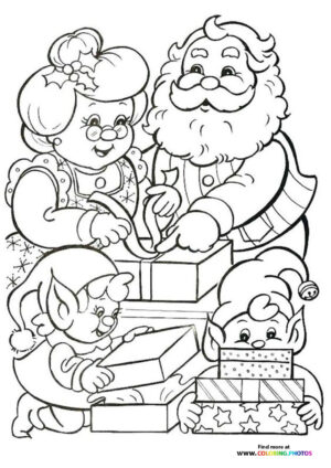 Santa, Mrs. Claus & Elves with Gifts
