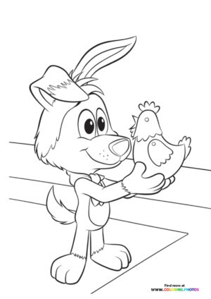 Scooch playing with chicken