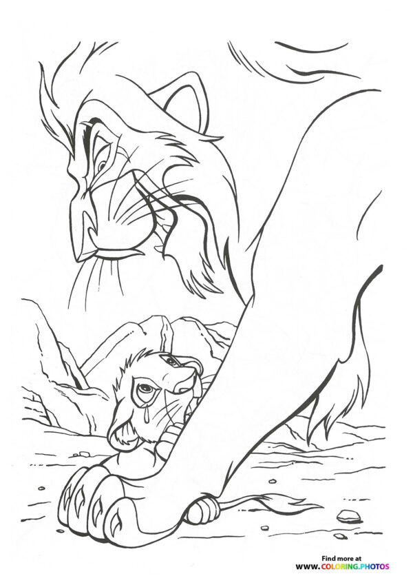 Simba scared of uncle Scar coloring page